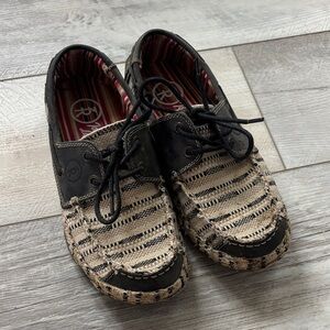 Tony Lama Black and Tan Woven Moccasins